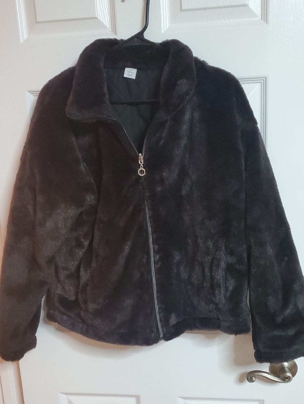 Plush Lined Faux Fur Zip Jacket - Black
